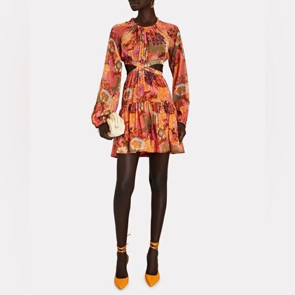 ALC Izzy Cutout Dress Orange Multi Georgette ALine Mini Dress - Picture 4 of 6